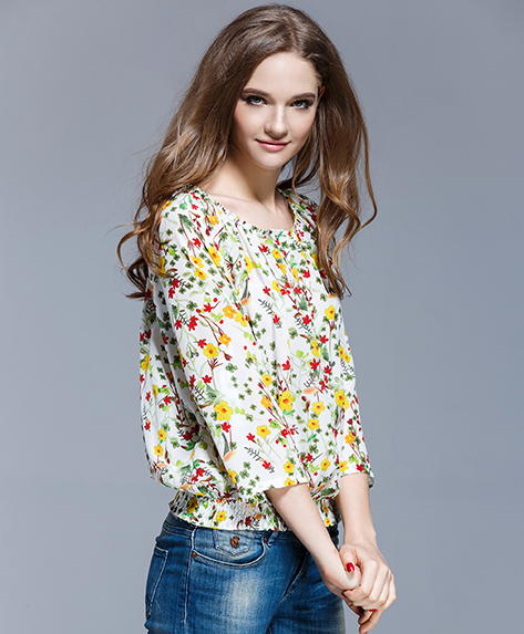 Tops - Floral printed silk crepe de chine top